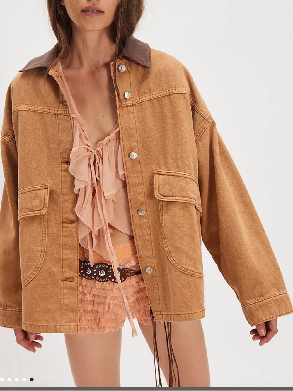 We the free lemon Denim chore Jacket in meerkat